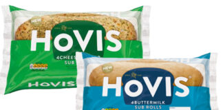 Pack shots of Hovis Cheese & Herbs Sub Rolls and Hovis Buttermilk Sub Rolls.