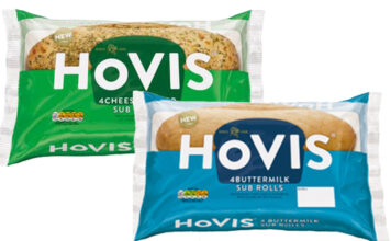 Pack shots of Hovis Cheese & Herbs Sub Rolls and Hovis Buttermilk Sub Rolls.