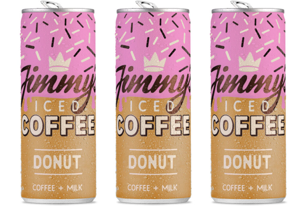 Pack shots of Jimmy's Iced Coffee Donut.