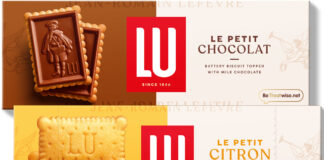 Pack shots for LU Le Petit Chocolat and LU Le Petit Citron with the 2025 design.