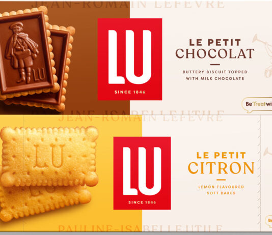 LU biscuits unveils new packaging across range Pack shots for LU Le Petit Chocolat and LU Le Petit Citron with the 2025 design.