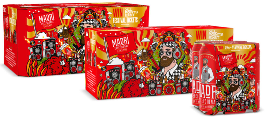 Pack formats of Madrí Excepcional beer's on-pack promotion including a 15 pack format, 10 pack format and four pack format.