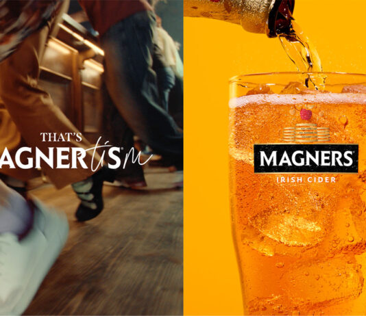 Magners brings a fizz to summer in new campaign A still image from the Magners summer 2025 campaign and sees people running in the image to the left with the phrase 'It's Magnertism'. The image to the right sees a Magners bottle being poured into a Magners pint glass against an orange background.