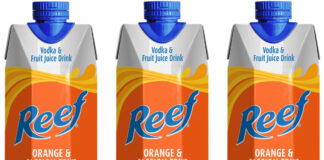 Pack shots of Reef Orange & Passion Fruit Vodka & Fruit Juice Tetra packaging cartons.