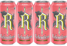 Pack shots of Relentless Guava cans.