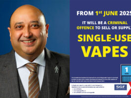 SGF offers advice ahead of the disposable vape ban The image on the left is Pete Cheema, chief executive at the Scottish Grocers' Federation, on the right is an image of the SGF's single-use vape ban poster, the text reads "From 1st June 2025 It will be a criminal offence to sell or supply single-use vapes".