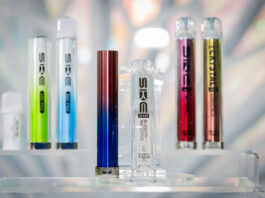 SKE unveils new vape range ahead of ban SKE Crystal vape devices are lined up on a display with a crystal design in the background.