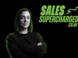 Monster Energy SalesSupercharged retailer initiative returns Glasgow retailer Natalie Lightfoot stands against a black background with green lighting shining down on her head with the SalesSupercharged.co.uk logo in the top right corner.