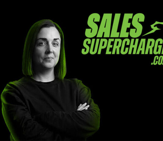 Monster Energy SalesSupercharged retailer initiative returns Glasgow retailer Natalie Lightfoot stands against a black background with green lighting shining down on her head with the SalesSupercharged.co.uk logo in the top right corner.