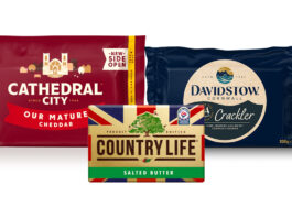 Saputo Dairy products awarded a Royal Warrant Pack shots of Cathedral City Our Mature Cheddar, Davidstow Cornwall Crackler Cheddar and Country Life Salted Butter.