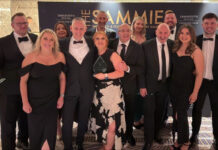 The Scotmid team at the Sammies award celebrating their double award win.