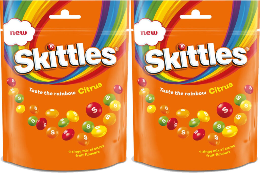 Pack shots of Skittles Citrus sharing packs.