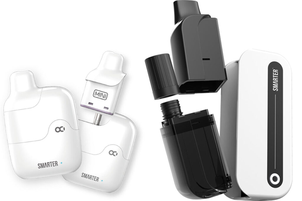 Images of Smarter Mini and Smarter 6k refillable vape devices.
