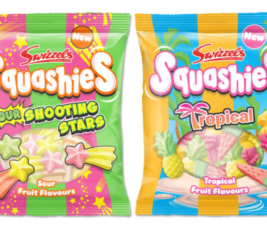 Swizzels kicks off summer with new Squashies flavours Pack shots of Swizzels Squashies Sour Shooting Stars and Squashies Tropical.