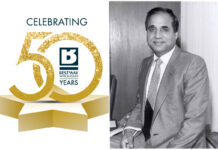 Sir Anwar Pervez, managing director at Bestway Wholesale, and the Bestway Wholesale 50th anniversary logo.