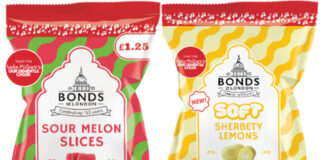 Pack shots of Bonds of London Vickyu McClure's Our Dementia Choir Watermelon Slices and Soft Sherbety Lemons.