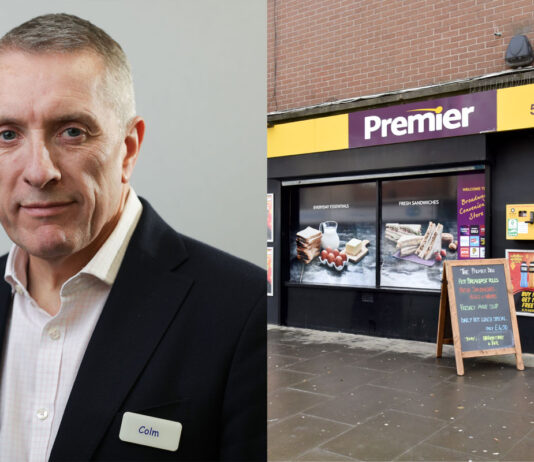 Booker highlights that flexibility is the way to profitability Colm Johnstone, retail managing director at Booker, next to an exterior shot of a Premier store.