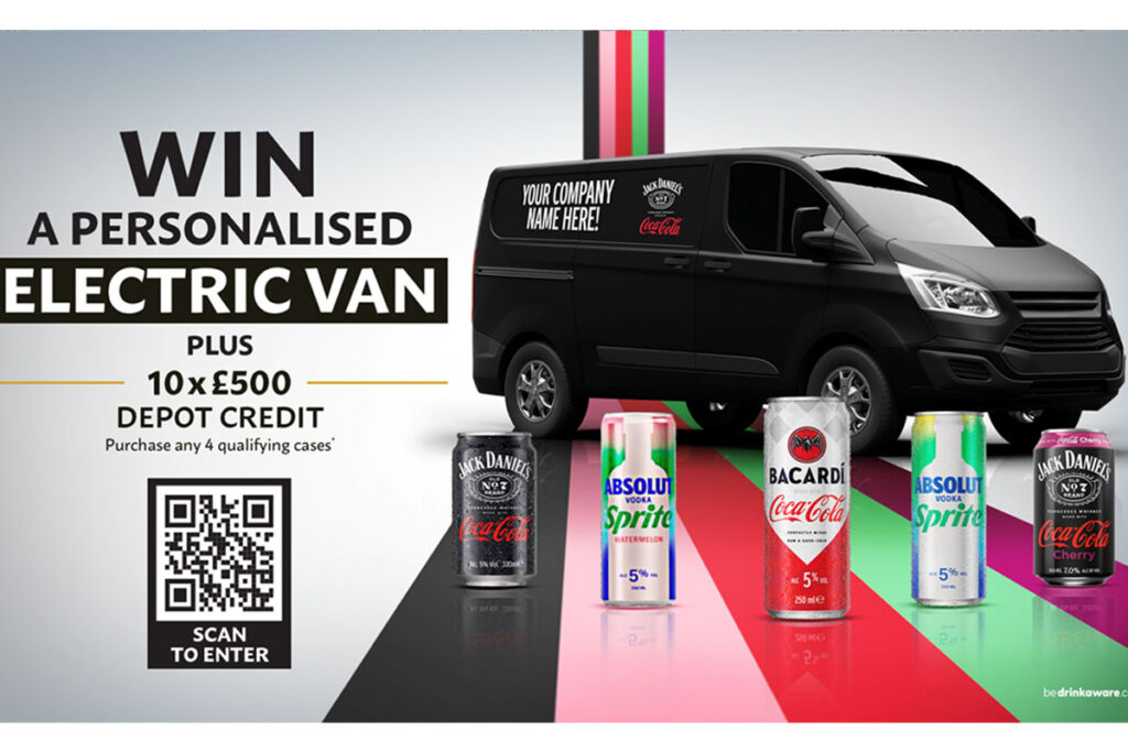 Promotional image of Coca-Cola Europacific Partners' (CCEP) retailer competition to win a new personalised EV van with its ARTD brands.