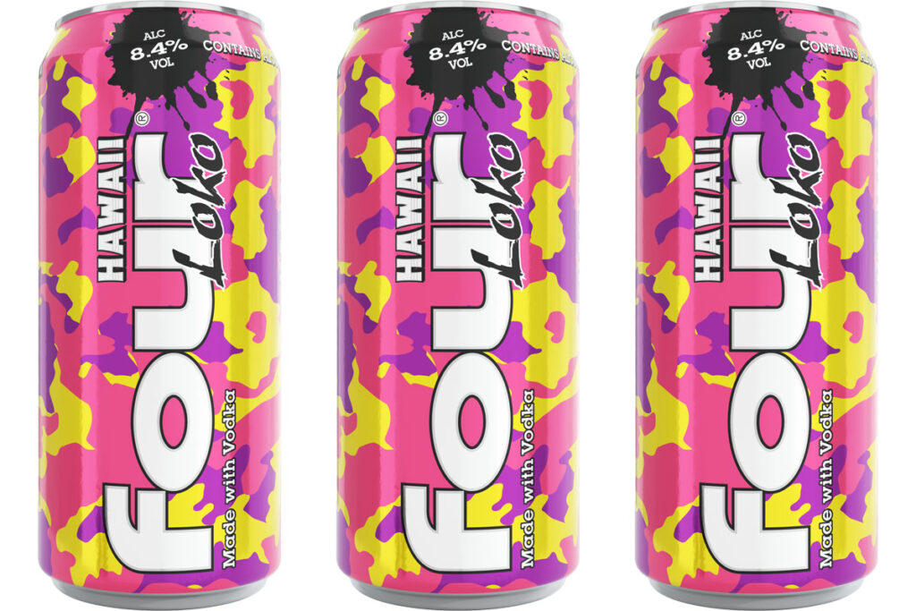 A pink, yellow and purple can design