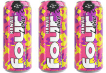 A pink, yellow and purple can design