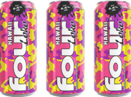 A pink, yellow and purple can design