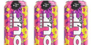 A pink, yellow and purple can design