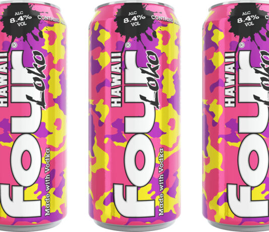 Four Loko launches Hawaii flavour A pink, yellow and purple can design