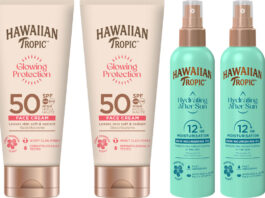 Pack shots of Hawaiian Tropic Glowing Protection 50SPF Face Cream and Hawaiian Tropic Hydrating After Sun bottles.