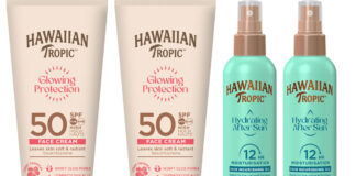 Pack shots of Hawaiian Tropic Glowing Protection 50SPF Face Cream and Hawaiian Tropic Hydrating After Sun bottles.