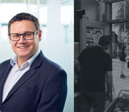 Imperial Brands takes action on the growing illicit trade James Hall, anti-illicit trade manager at Imperial Brands UK & Ireland, and an image of a shop keeper looking at two people engaging in suspicious activity.