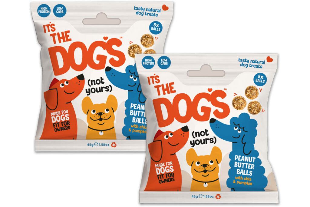 Pack shots of It's The Dog's Peanut Butter Balls.