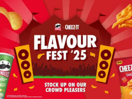 Promotional image for Kellanova Flavour Fest '25 with pack shots of Pringles Sour Cream & Onion and Cheez-It Snap'd Double Cheese.