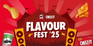 Promotional image for Kellanova Flavour Fest '25 with pack shots of Pringles Sour Cream & Onion and Cheez-It Snap'd Double Cheese.