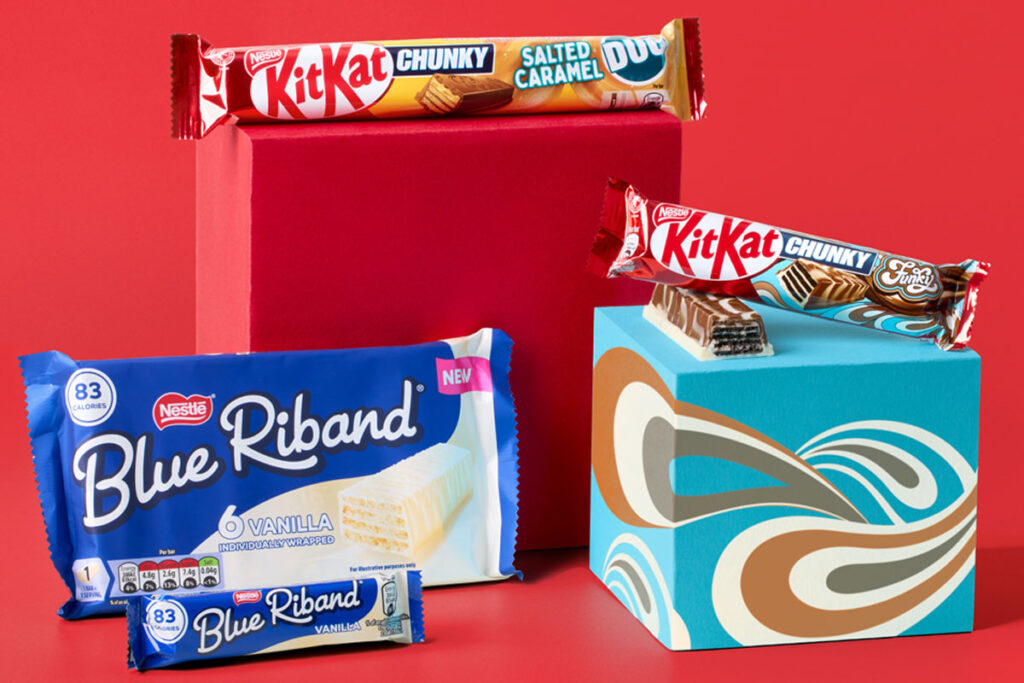 Packs of Blue Riband Vanilla, Kit Kat Chunky Funky and Kit Kat Chunky Salted Caramel Duo.