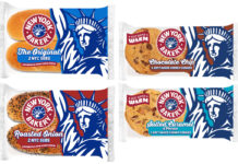 Pack shots of New York Bakery Co Original Sub Rolls, Roasted Onion Sub Rolls, Chocolate Chip Soft Baked Cookies and Salted Caramel & Pecan Soft Baked Cookies.