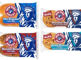 Pack shots of New York Bakery Co Original Sub Rolls, Roasted Onion Sub Rolls, Chocolate Chip Soft Baked Cookies and Salted Caramel & Pecan Soft Baked Cookies.