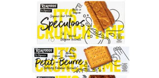 Pack shots of Organico sweet biscuits including Speculoos, Petit Beurre and Choc Chip Cookies.
