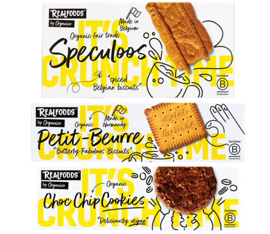 Organico feels a crunch with new sweet biscuits range Pack shots of Organico sweet biscuits including Speculoos, Petit Beurre and Choc Chip Cookies.