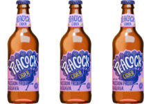 Pack shots of Peacock Cider Passion Fruit & Guava.