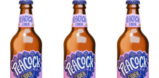Pack shots of Peacock Cider Passion Fruit & Guava.