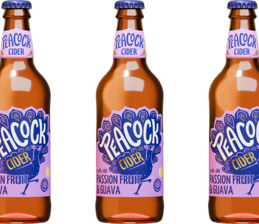 Kingfisher Drinks struts out with the new Peacock Passion Fruit & Guava cider Pack shots of Peacock Cider Passion Fruit & Guava.
