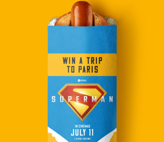 Rollover Hot Dogs teams up with Superman ahead of new movie Rollover Hot Dog with branding on the top of it featuring Superman (2025) offering consumers the chance to win a trip to Paris.