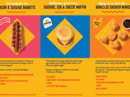 Promotional image for Rollover's range of products new for 2025 including the Bacon & Sausage Baguette, Sausage, Egg & Cheese Muffin and Boneless Chicken Wings.