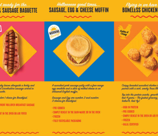 Rollover expands on its hot food to go range with five new products Promotional image for Rollover's range of products new for 2025 including the Bacon & Sausage Baguette, Sausage, Egg & Cheese Muffin and Boneless Chicken Wings.