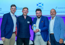 (l to r) Tom Costello, Carl Johntsone and Adam Harding of Tailored Spirits and Gary McEwan of Scottish Edge.