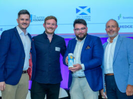 Tailored Spirits Co. team marks successful year of business (l to r) Tom Costello, Carl Johntsone and Adam Harding of Tailored Spirits and Gary McEwan of Scottish Edge.