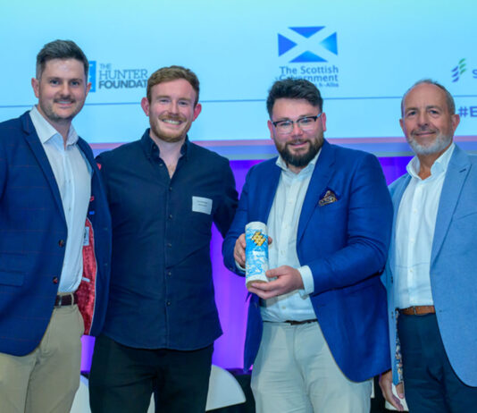 Tailored Spirits Co. team marks successful year of business (l to r) Tom Costello, Carl Johntsone and Adam Harding of Tailored Spirits and Gary McEwan of Scottish Edge.