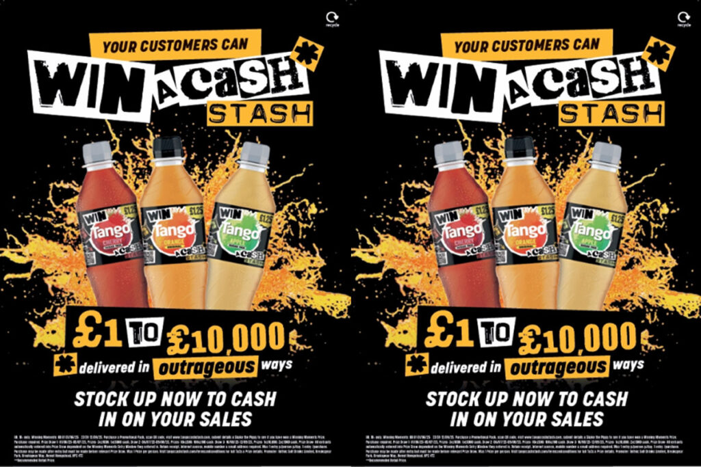 Promotion for Tango on-pack giveaway offering prizes from £1 to £10,000.