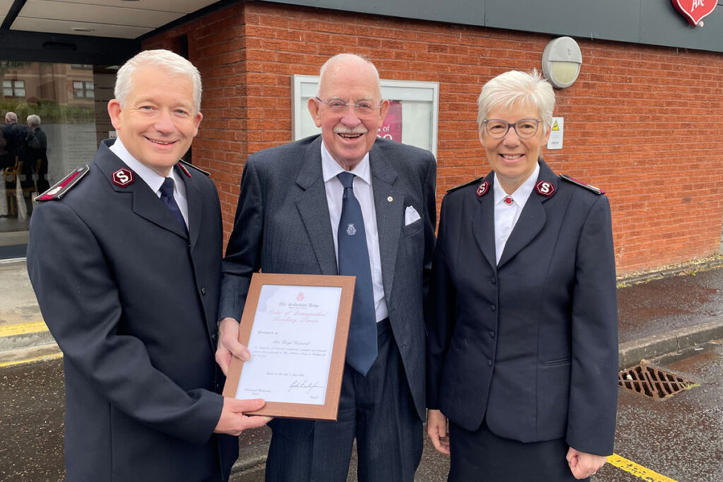 Sir Boyd Tunnock, Jennie and Paul Main of the Salvation Army