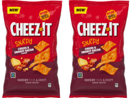 Pack shots of Cheez-It Cheese & Smokey Bacon flavour.
